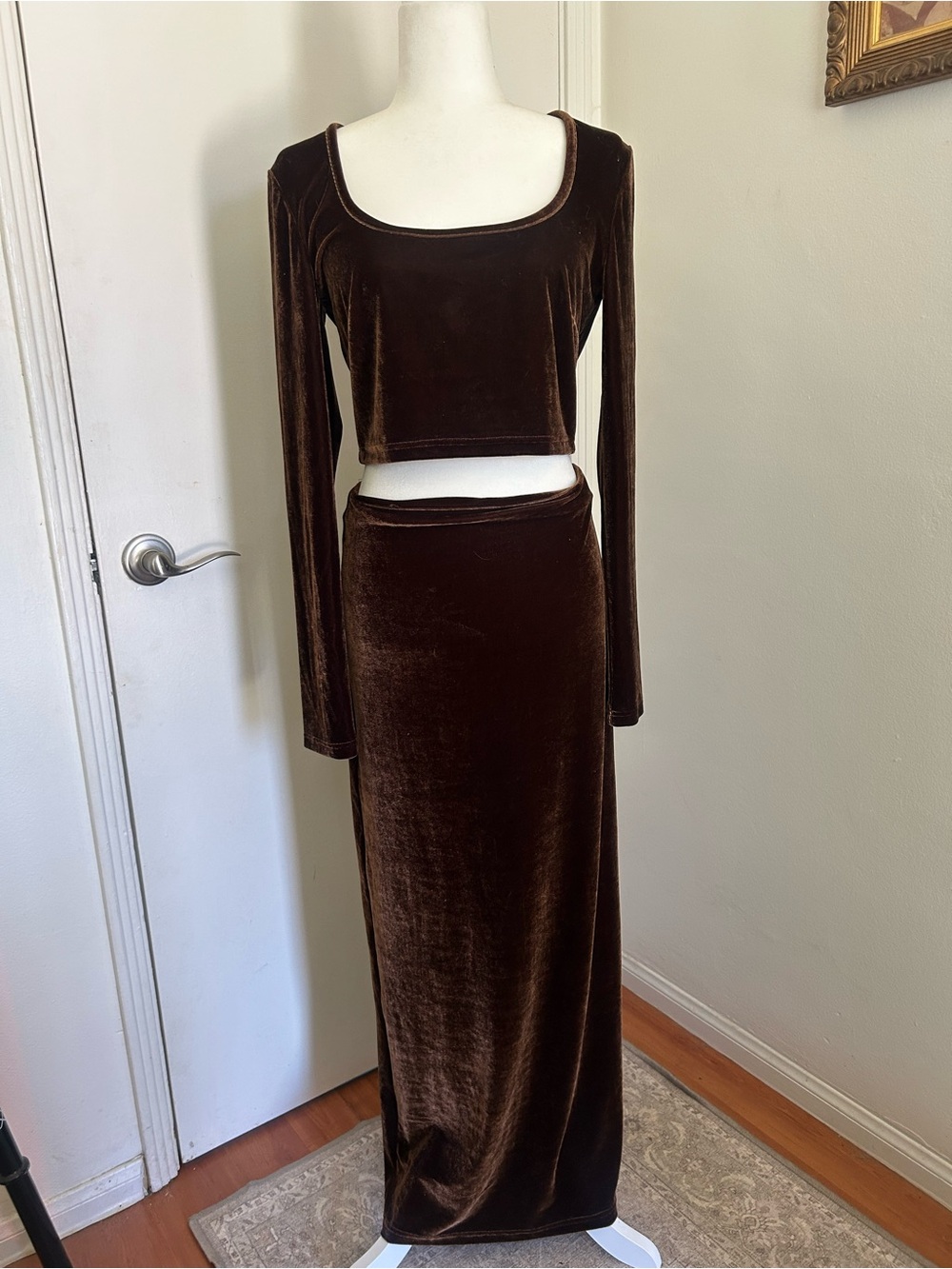 House of Harlow 1960 Brown Velvet Maxi Skirt